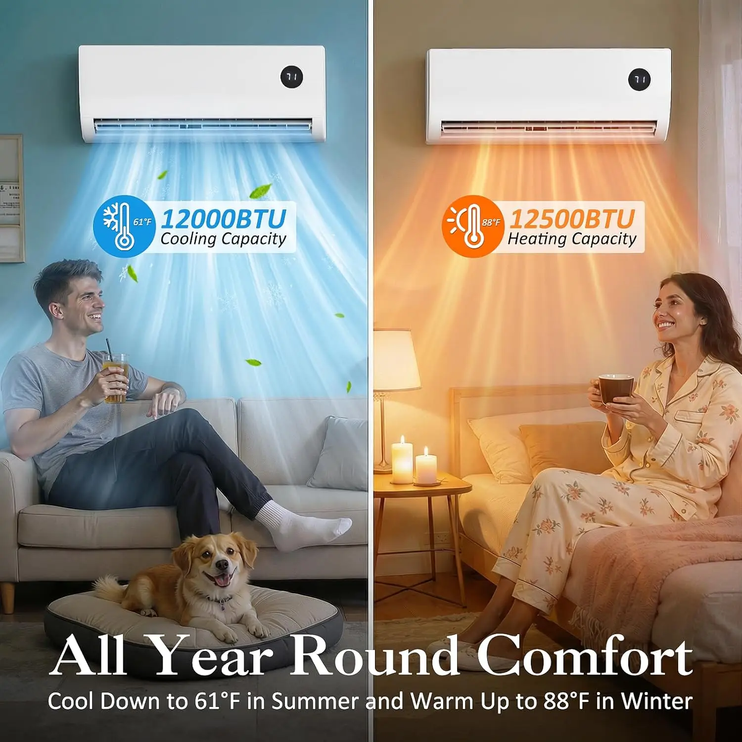 12000 BTU Mini Split AC with Heat Pump, Ductless Mini Split Air Conditioner Heat System with Quiet Operation,, Custom