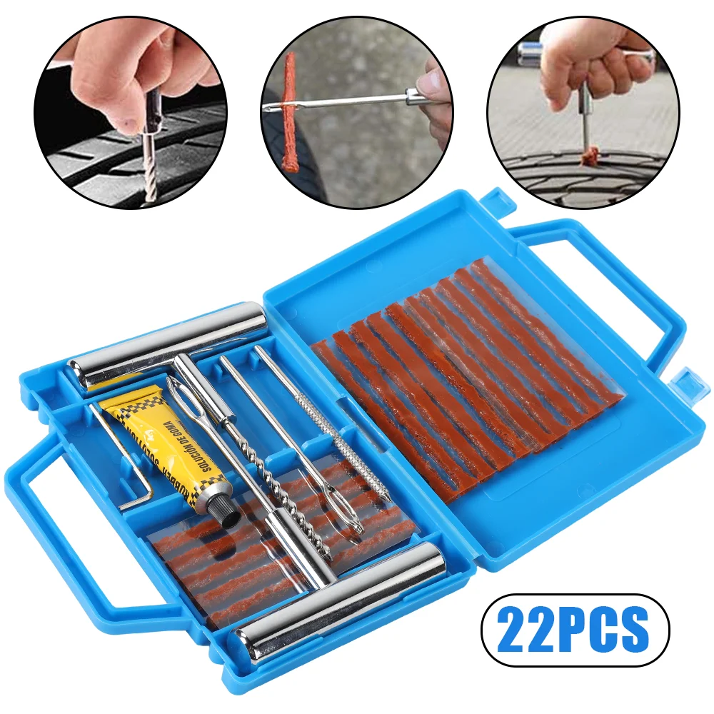 [UK STOCK] 22pc Car Tire Repair Tools set Tire Repair Glue, Glue Strips, Allen Wrench Motorcycle Bike Auto repair Wrench