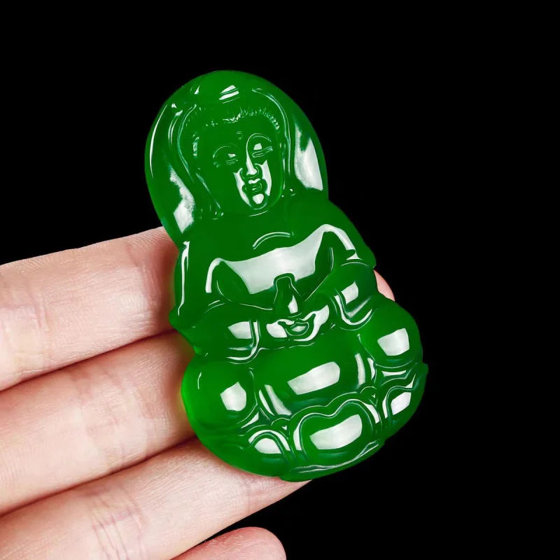 

Chalcedony , Agate Ice , Imperial Green Guanyin Bodhisattva Pendant, A Great Gift for Men and Women