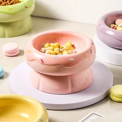 Ceramic Cat Bowl Cute Donut Shaped Food Dispenser Dog's Water Bowl Snack Feeder