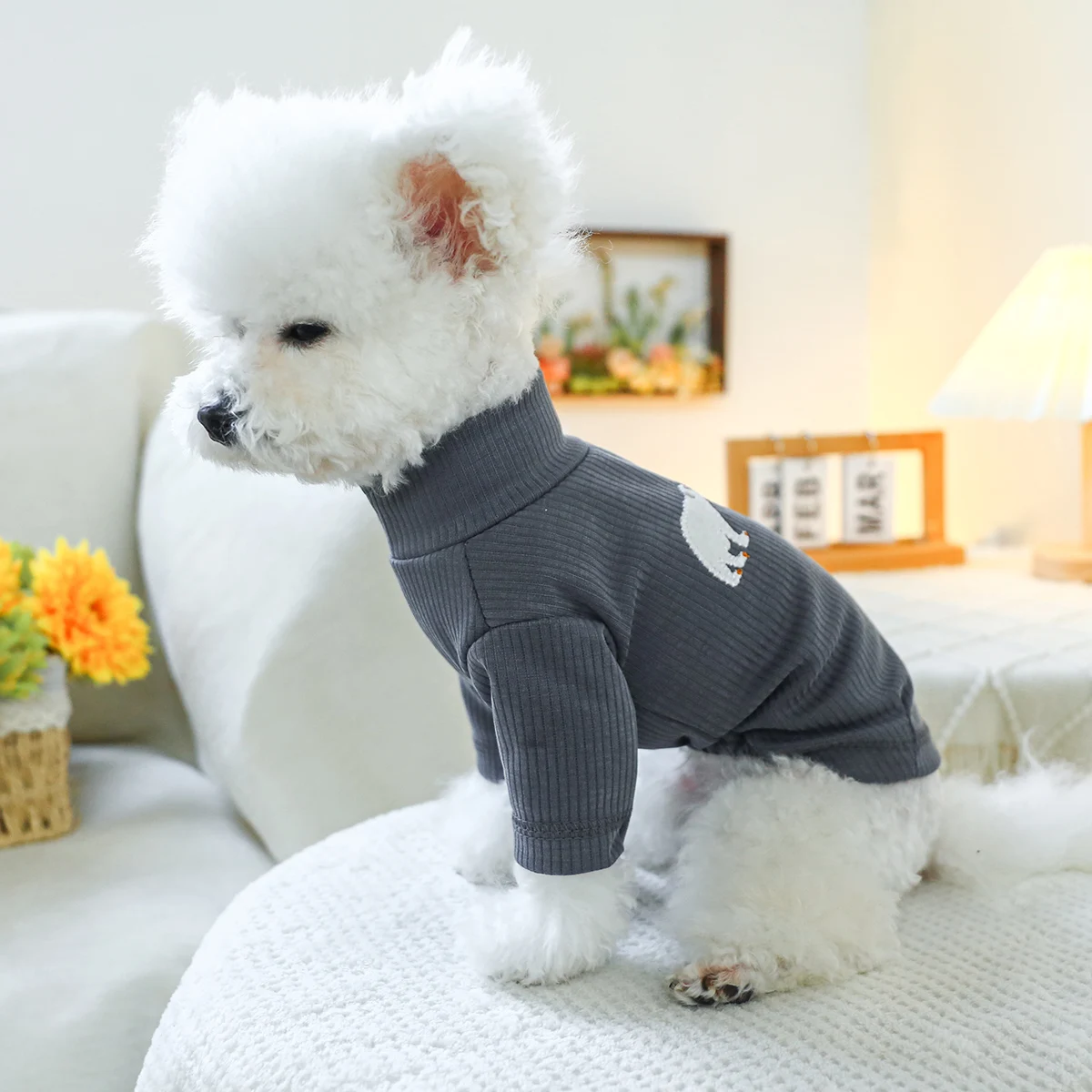 1PC Pet Clothing Spring and Autumn Pullover Elastic Dark Grey Little White Bear Bottom Shirt Suitable for Small and Medium Dogs