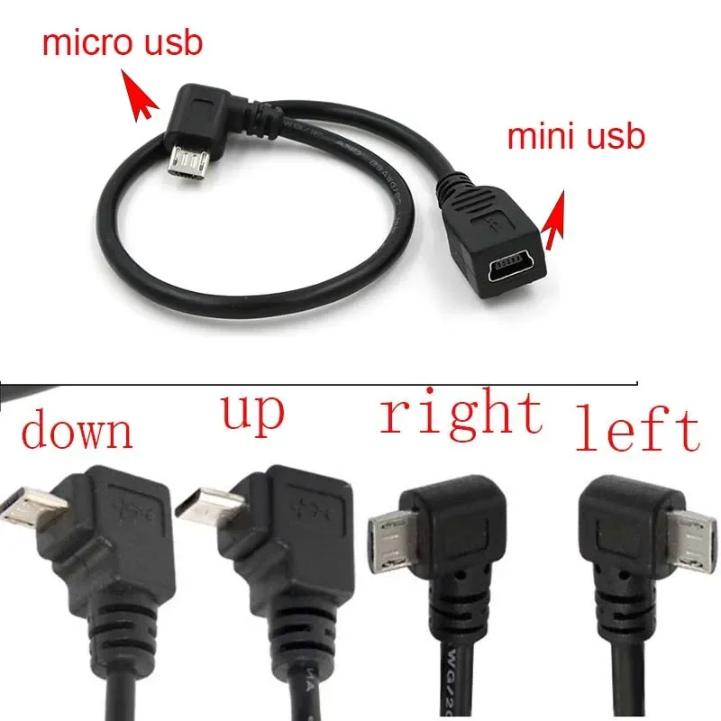 Kąt 90 Micro męski na Mini żeński Adapter USB konwerter ładowarka danych kabel nowy w dół w prawo w lewo