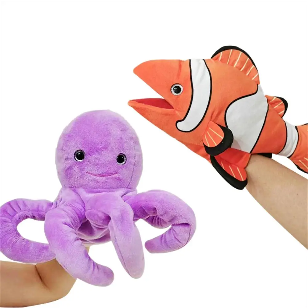 Muñeco de mano marionetas de animales boca móvil tortuga ballena peluche tiburón marioneta contar historia pulpo cangrejo preescolar jardín de infantes