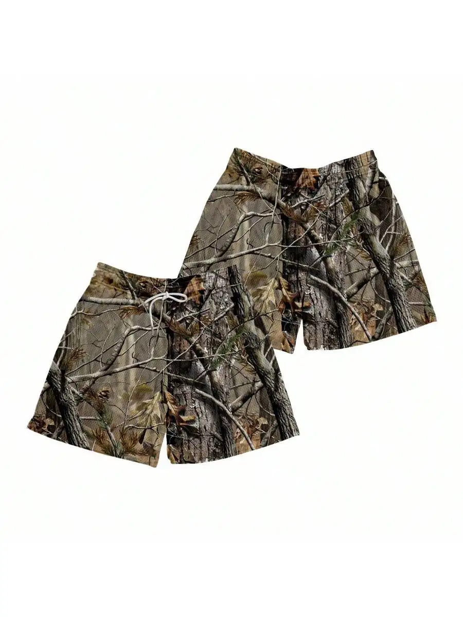 

5 Inch Inseam Camo Print Casual Breathable Mesh Shorts For Men Outdoor Sports Beach Summer