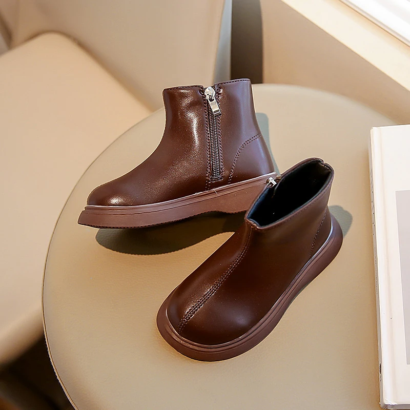 

Spring Autumn Classic Children Ankle Boots for Girls Simple Fashion Kids Causal Leather Boots Solid Color Toddlers School Boots