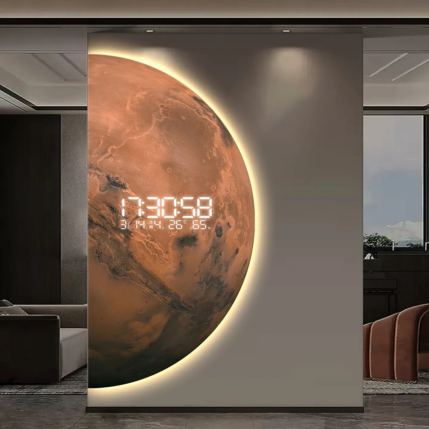 Modern Circular Moon Entrance Decoration Painting Led Electronic Screen Planet Living Room Corridor Room Luminous Wall Lamp