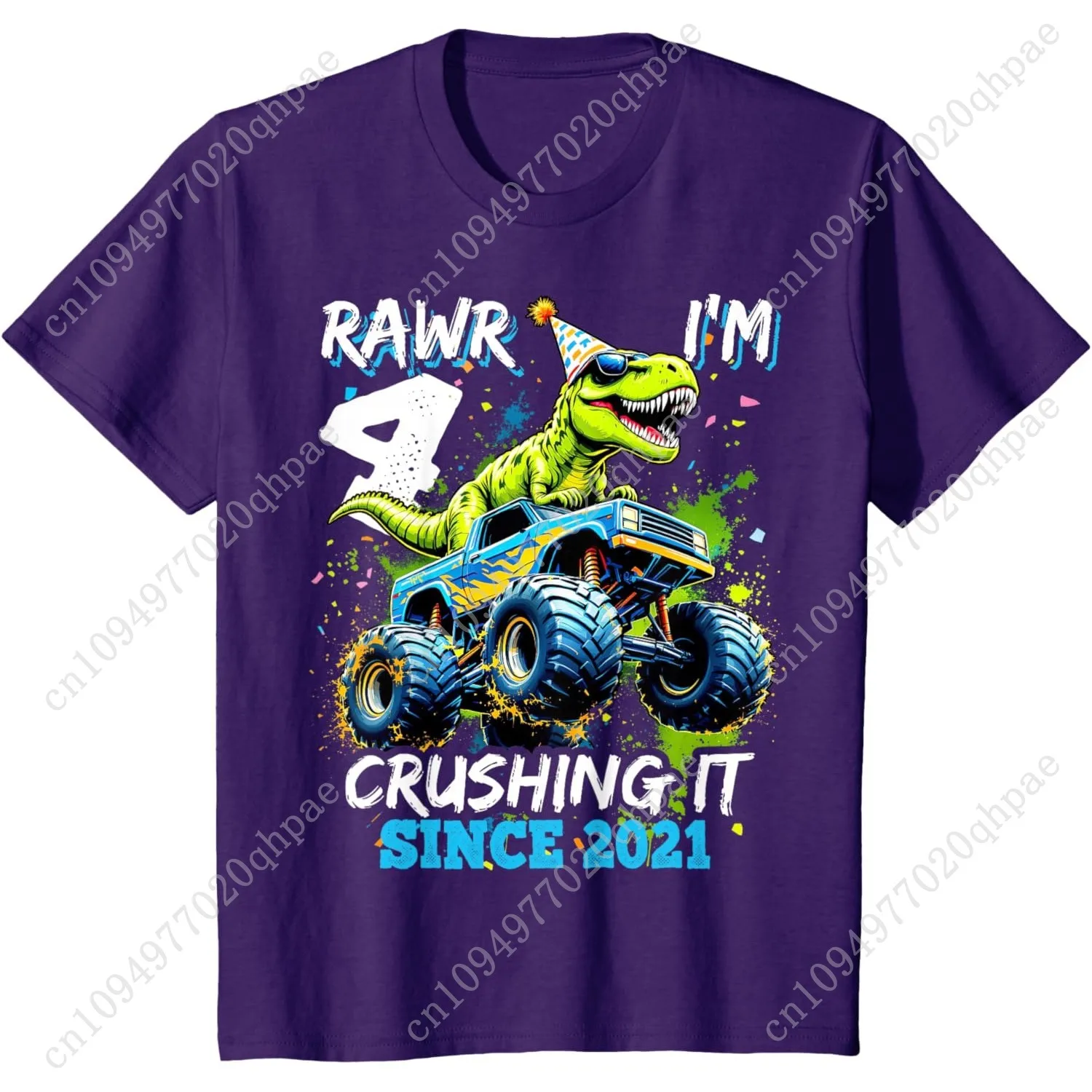 4th Birthday Monster Truck Dinosaur Party Boys Rawr I'm 4 T-Shirt