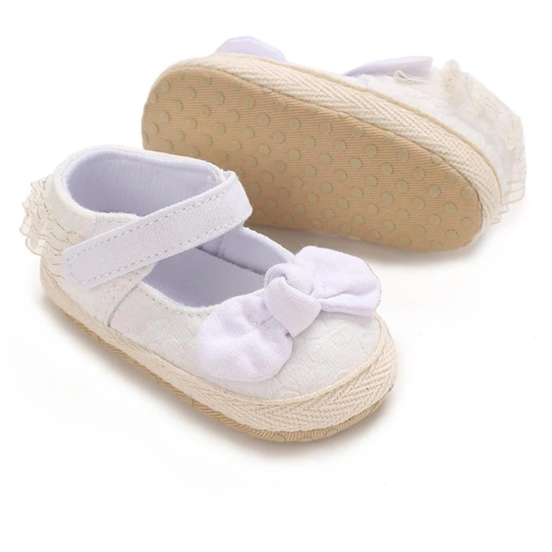 Baby Girl First Walking Shoes Lace Solid Breathable 3D Bow Ruffle Trim Mary Jane Shoes Cute Canvas Shoes for Fall Spring