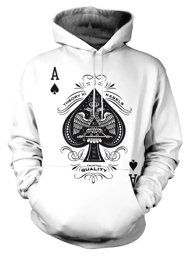 Autumn Men\'s Hoodie Casual Long Sleeve Trendy 3d Poker A Print Sweatshirt Outdoor Hooded Tops Male Overszied Clothing Streetwear