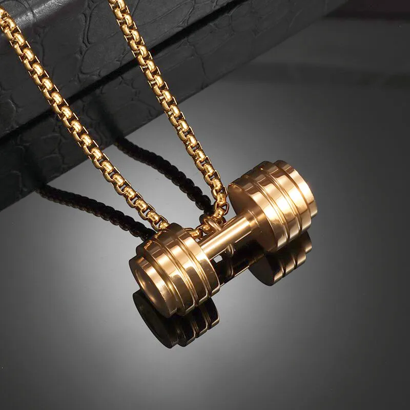 Domineering Cool Dumbbell Pendant Necklace Barbell Fitness Pendant Men and Women Gym Leisure Sports Jewelry