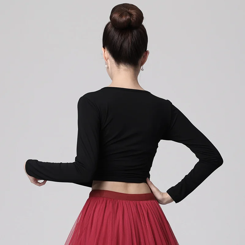 Square Dance New Long sleeved Top Body Training Dress Dance Performance Round Neck Waist Slimming Dance Dress