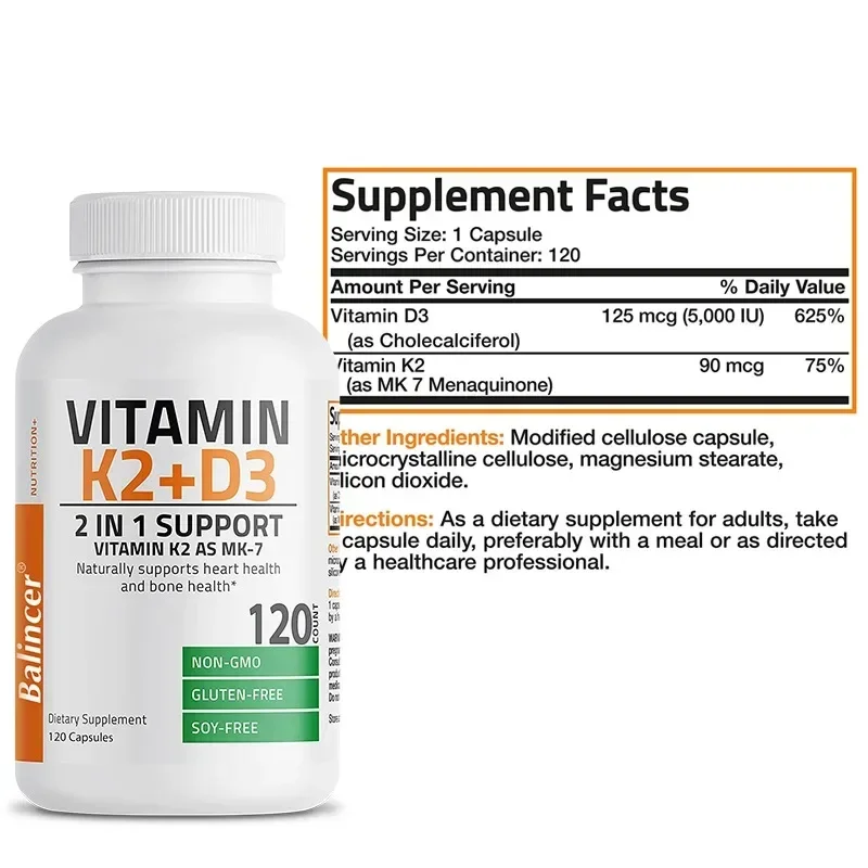 Organische vitamine K2 (MK-7) 900 mg +D3 5000 IE 2-in-1 ondersteuningssupplement - Efficiënte absorptie - Algemene immuniteitsgezondheid