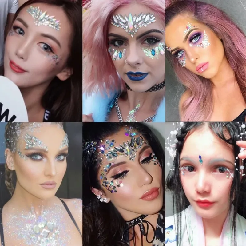 Face Stickers Jewels Crystal Tattoo Rhinestone Tattoo Sticker Resin Drill Glitter Makeup Music Festival Carnival Party Halloween