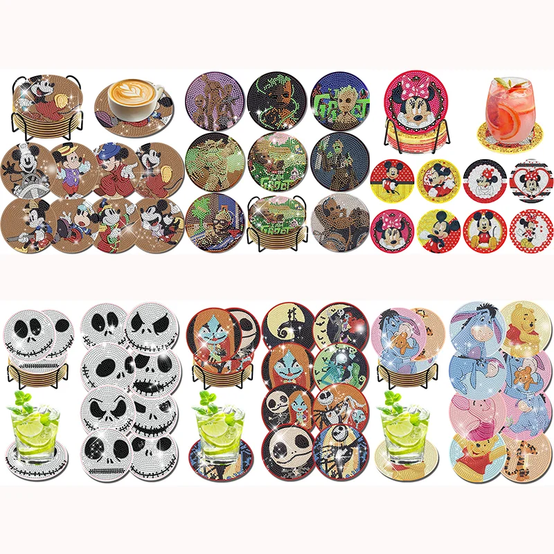 8pcs DIY Disney Mickey Diamond Painting Cute Cartoon Rhinestone Art Mosaic Coasters Table Mats Home Decor Gift