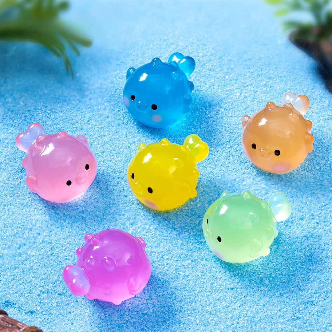 12/24pc Luminous cute chubby pufferfish Glowing  Mini Figurines Micro Landscape Ornament DIY Fairy Garden Flower Potted Decor
