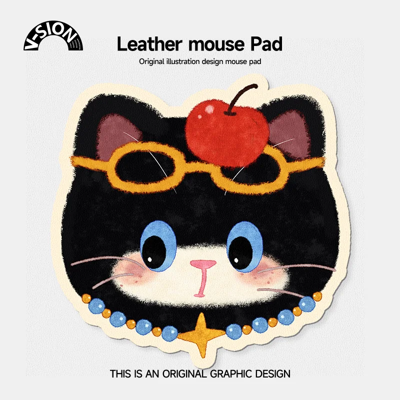 

V-SION vacation cat shaped leather mouse pad, women's portable computer, office desk pad