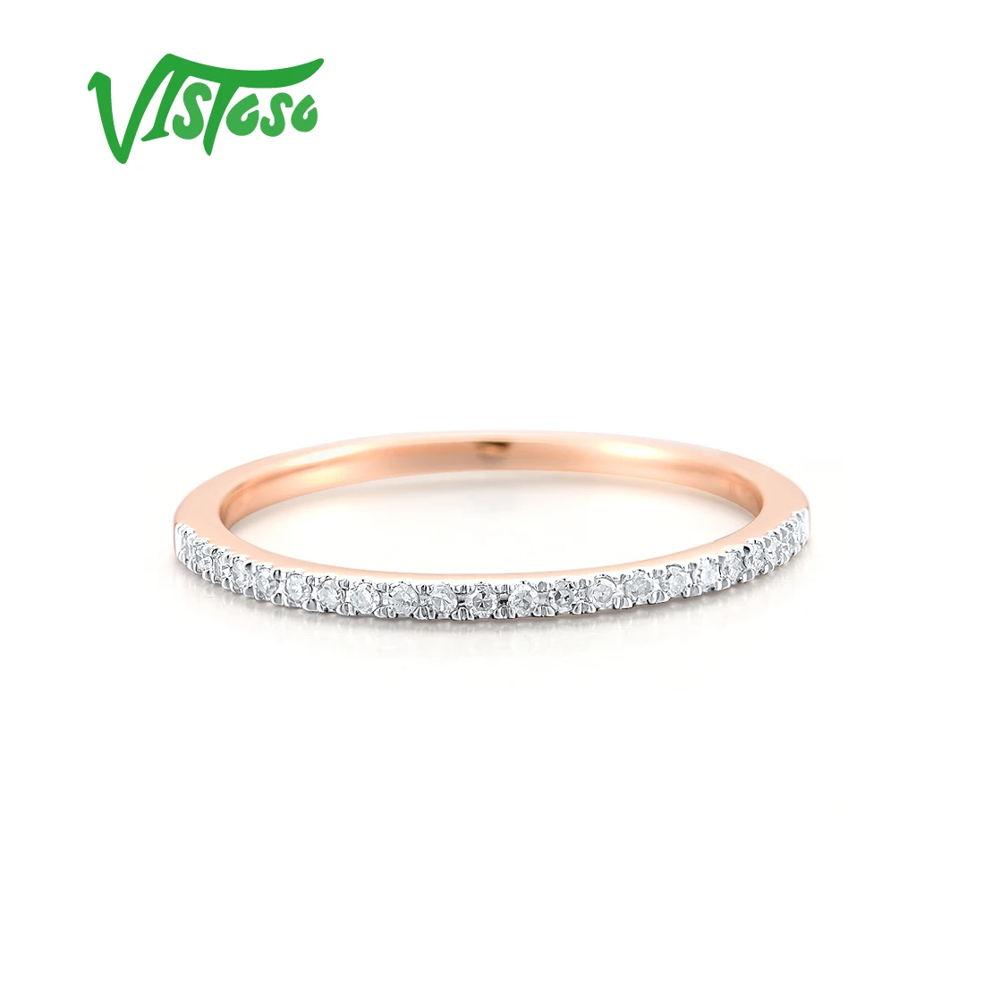 VISTOSO Stapelbarer Ring aus echtem 14K 585-Weiß-Roségold für Frauen, funkelnder Diamant, zierlich, zart, Hochzeit, edler Schmuck