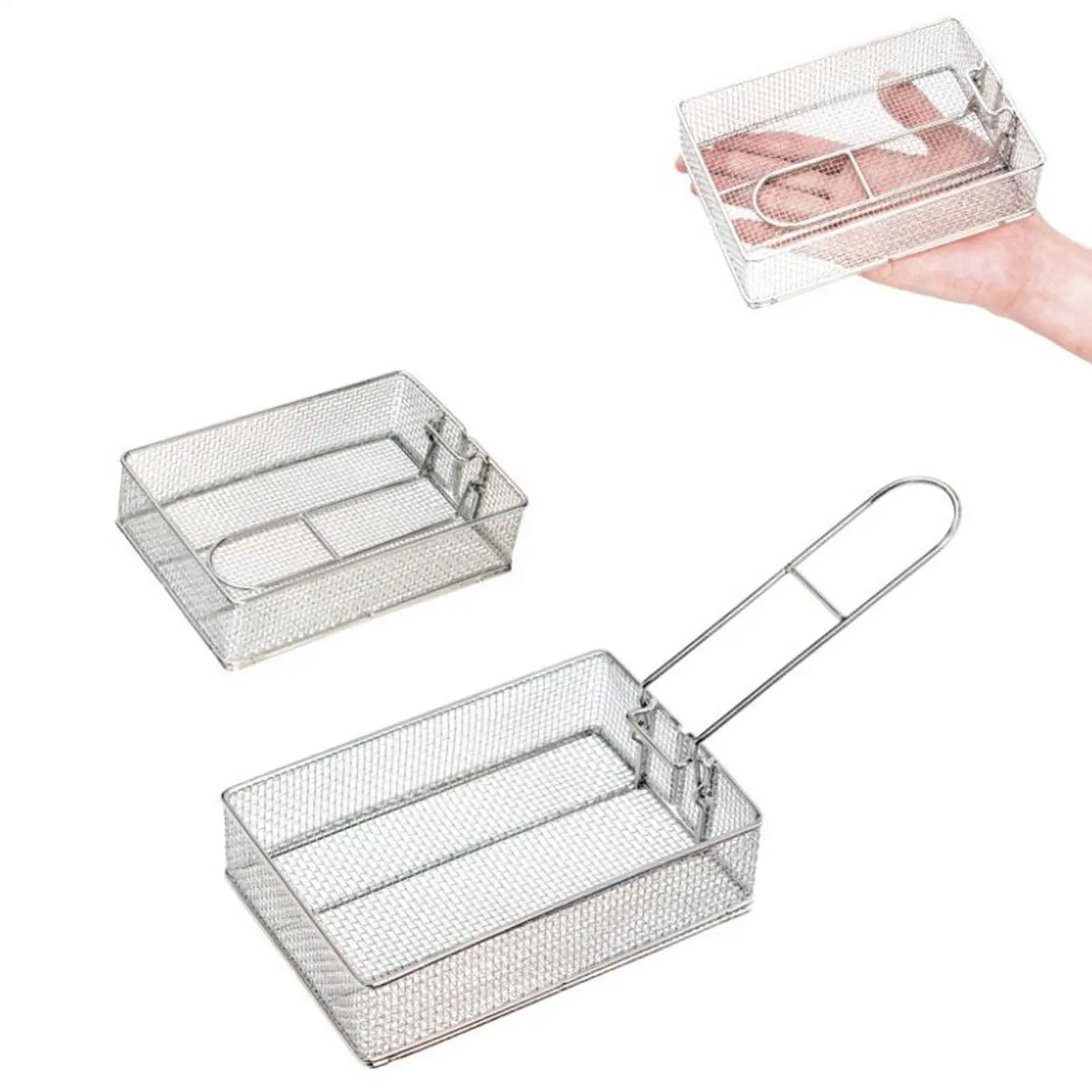 

new Stainless Steel Mini Fry Basket, Foldable Food Strainer For Cooking Frying, Kitchen & Outdoor BBQ Picnic Party Tool