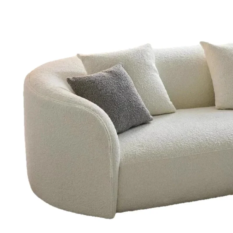 

Designer Italian curved cream wind lamb wool moon living room modern light luxury minimalist curved fabric sofa