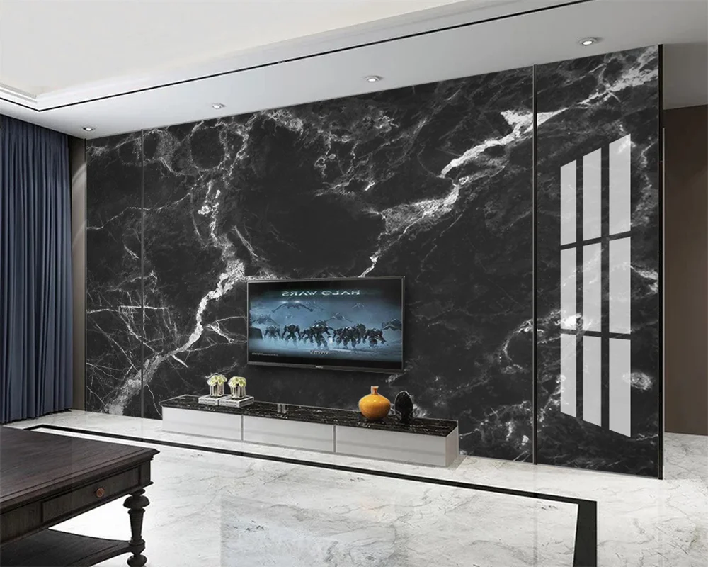 beibehang papel de parede Customized new modern light luxury dark gray black marble stone background wallpaper