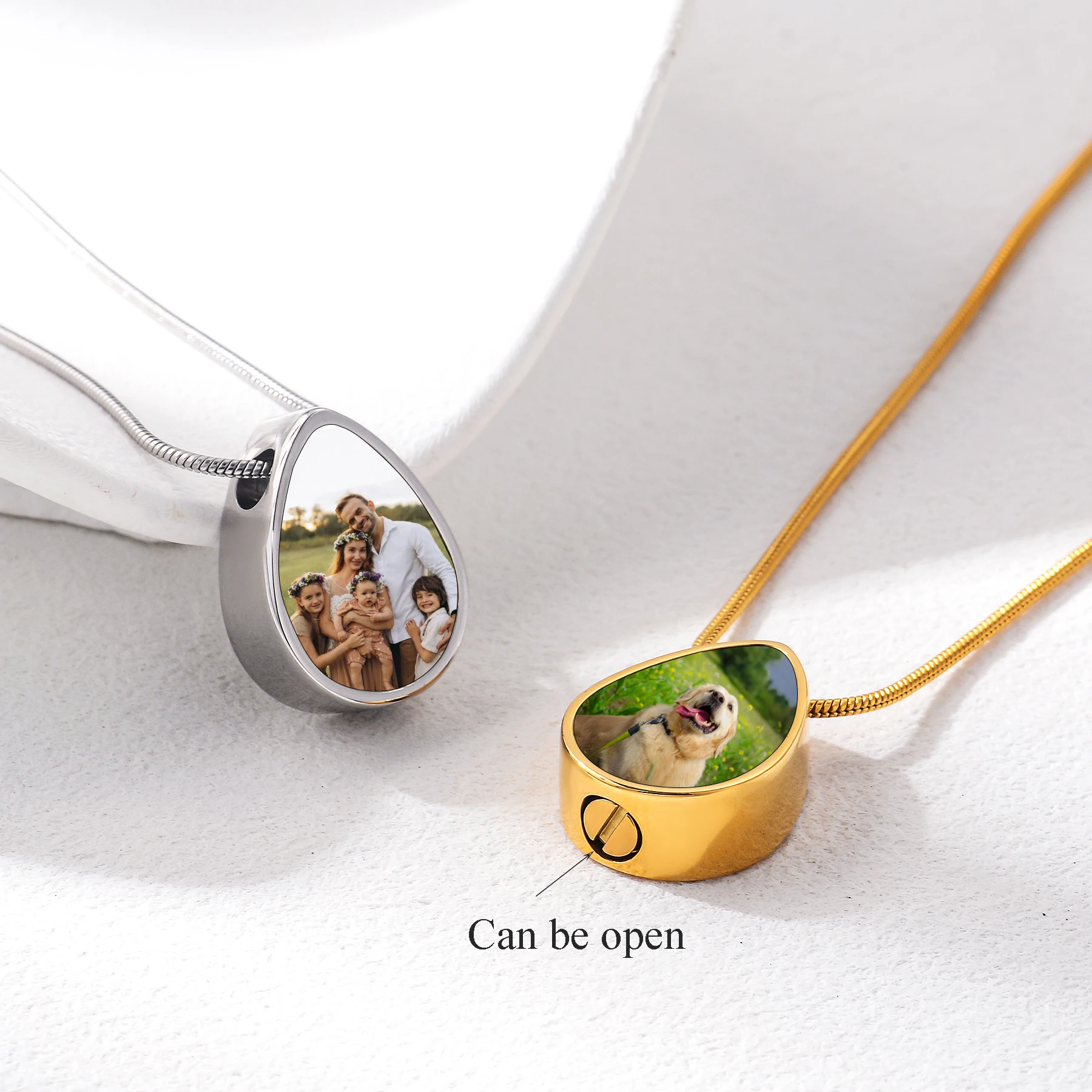 شخصية صورة نص قلادة الحرق للرماد الفولاذ المقاوم للصدأ قطرة الماء قلادة تذكار مجوهرات هدية لرماد الحيوانات الأليفة البشرية