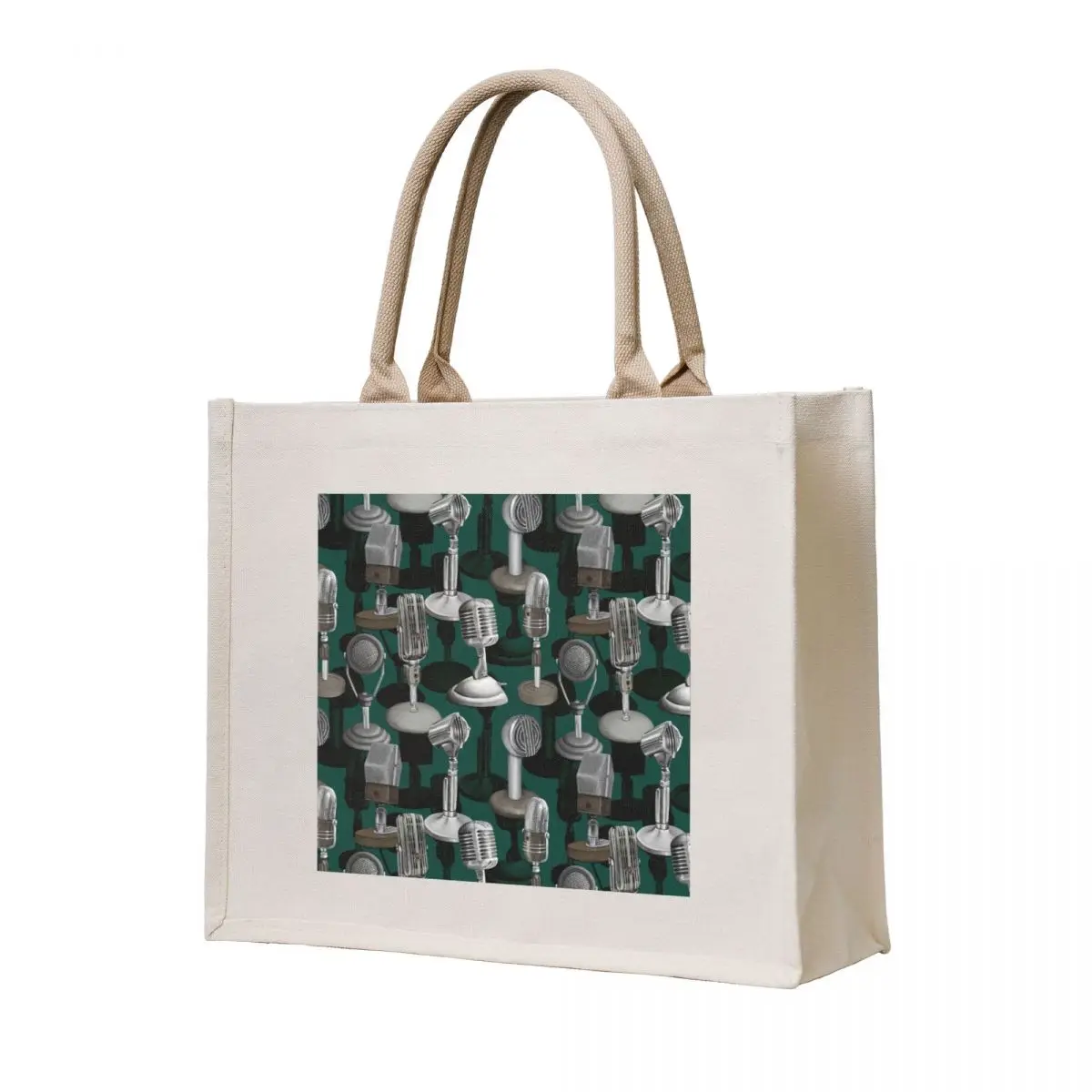 

Emerald Green Vintage Microphones Tote Bag Big bag tote bag university Canvas Customizable tote