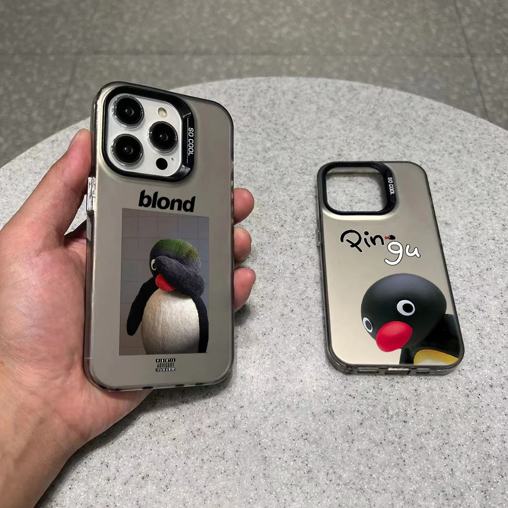 Cartoon Pingu Penguin Phone Case For iPhone 16 15 14 13 12 11 mini Pro Max X XR XSMAX 8 7 Plus Anti Fall Matte Back Cover