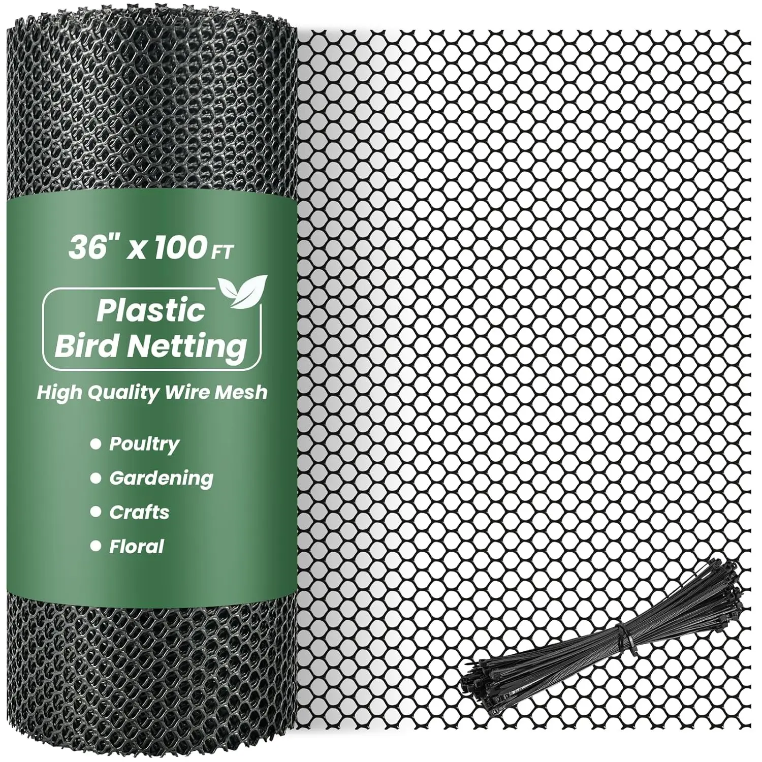

Plastic Wire Mesh 36in x 100ft Chicken Fencing with Zip Ties, Garden Netting for Dogs, Deer, Poultry