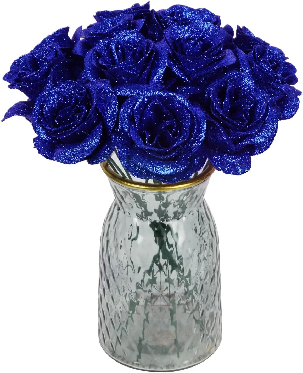 

Glitter Flowers,30PCS Royal Blue Roses Artificial Flowers Fake Roses for DIY Crafts Wedding Bouquet