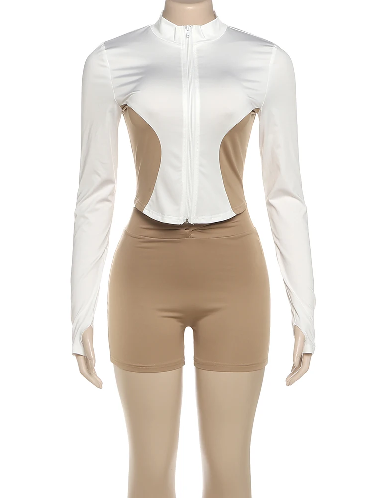 Sisterlinda تصميم متباين 2 قطعة مجموعة المرأة البريدي سترة كم كامل سترة + نحيل السراويل اليومية ملابس رياضية غير رسمية على الموضة