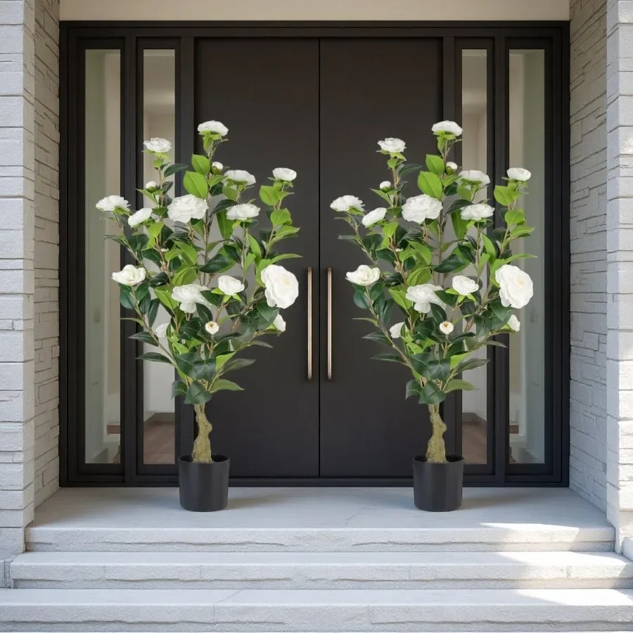 شجرة الكاميليا الاصطناعية 2 حزمة 3FT نبات الكاميليا الصناعي في وعاء 36 بوصة وهمية بوعاء شجرة زهرة الكاميليا شجرة الكاميليا البلاستيكية f #1