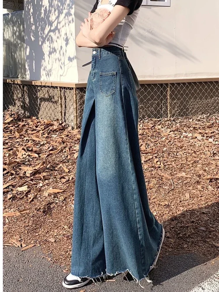 Wide Leg Jeans Women Baggy Casual Retro Streetwear Vintage All-match Solid Tender Harajuku High Waist Spring Fall Denim Trouser