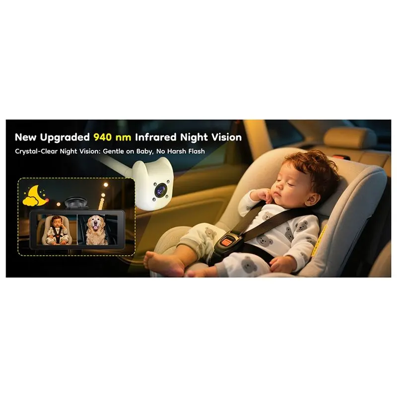 

AA84 Монитор с разделенным экраном 6,86 дюйма 1080P для двух камер наблюдения за ребенком в автомобиле - Простая установка для наблюдения за задними сиденьями автомобиля