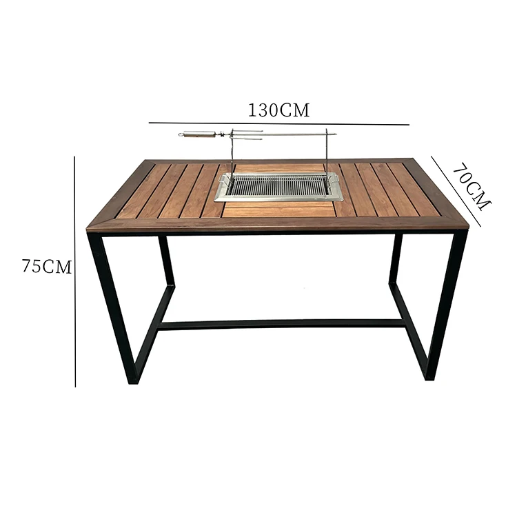 Mesa de barbacoa de madera para exteriores con parrilla incorporada, muebles de exterior elegantes para barbacoas de verano