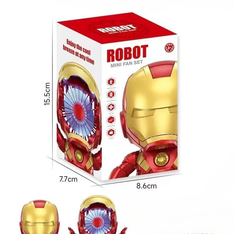 هدية زينة بمروحة كهربائية محمولة على شكل شخصية جديدة من Marvel Iron Man للأطفال على شكل رسوم متحركة محمولة صامتة محمولة باليد