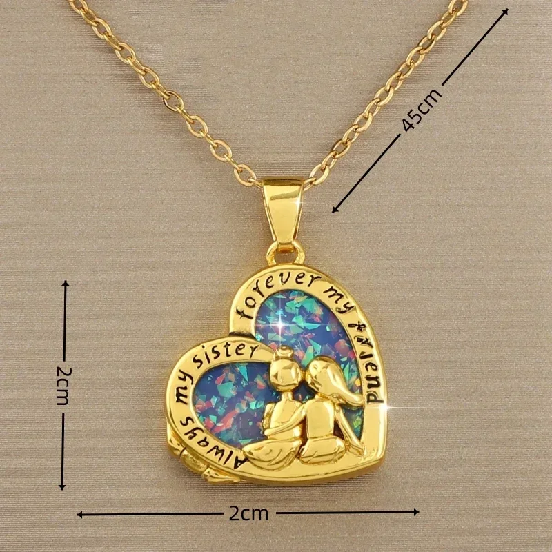 Exquisite heart-shaped sister letters can open and close photo album pendant necklace for ladies birthday gift Christmas gift