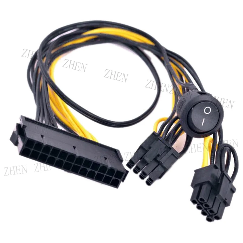 S for ATX 24 Pin to 2 Port PCIe 6+2 Pin 8 Pin 6Pin Power Cable + On Off Switch DZ