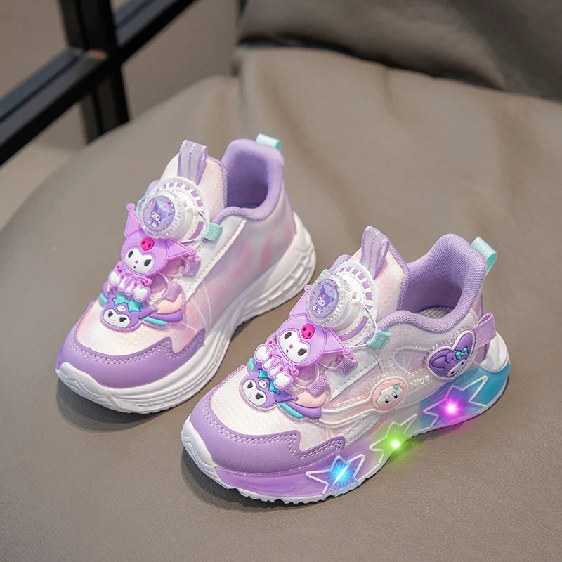 

Sanrio kuromi сетчатые кроссовки со светодиодной подсветкой, детская обувь для бега hello kitty, кроссовки для девочек, новая летняя повседневная обувь для девочек