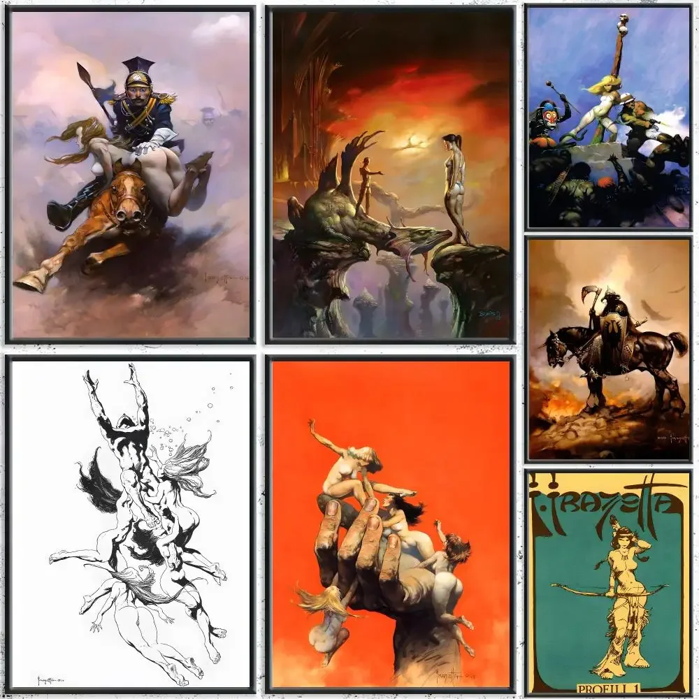 Fantasy Artist F-Frank FrazettaS Poster HD Self-Adhesive No Residue After Removal Ideal for All Kinds of Wall Decor