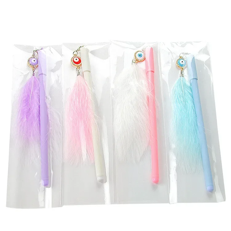 50PCS  High appearance peacock feather pendant pen girl heart pendant Rollerball pen lovely stationery students writing pen