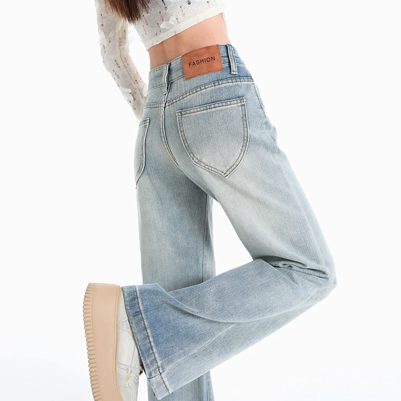 Women Jeans Cotton Denim Flared Pants Elastic Force Vintage Streetwear High Waist Slim Mom Harajuku Trousers Plus Length