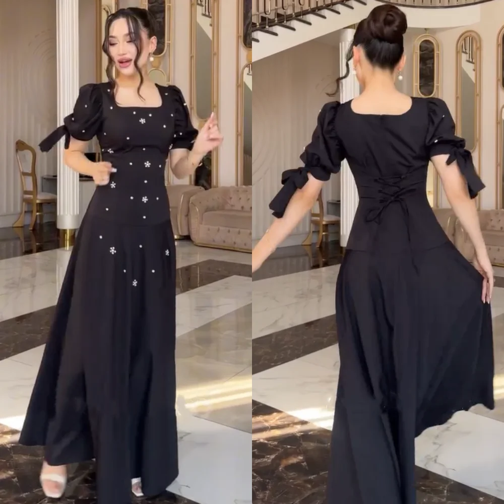 Customized Sparkle Pleat Sequined A-line Square Neck Midi Dresses Bespoke Occasion High Quality Chinese Style