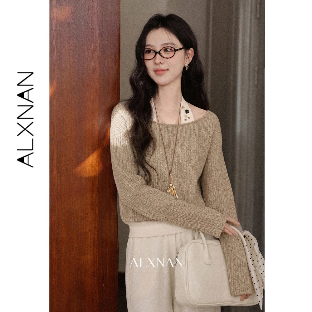 ALXNAN Women's Sweater Autumn New Minimalist Halter Neck Pullover for Female 2026 Loose-fit Casual Long Sleeve Top DYL662992