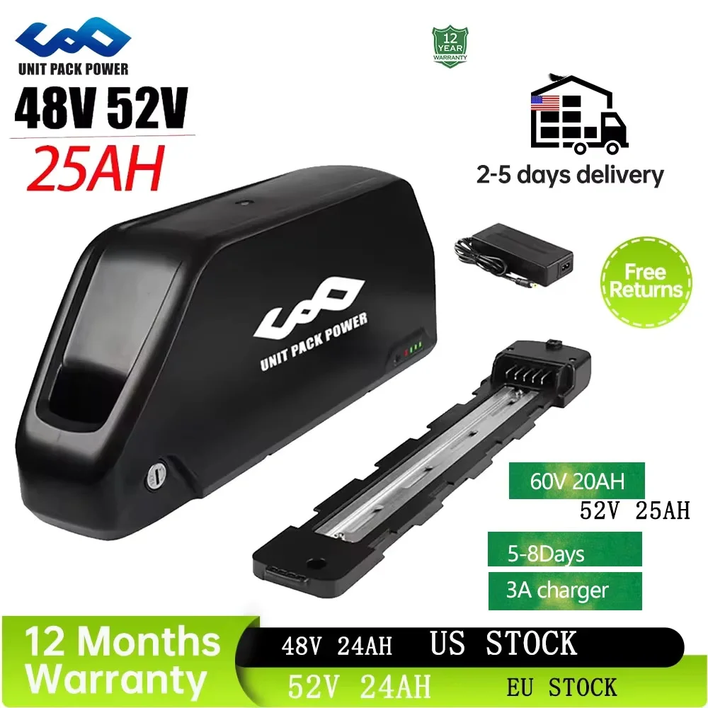 Batteria per E-Bike 52V 25AH con Celle 21700, Potente Pacco Batteria 72V 15AH 52V 48V 25AH 20AH per Tubo Obliquo, Batteria L-G 60V 20AH per Scooter 1000W 1500W 2000W