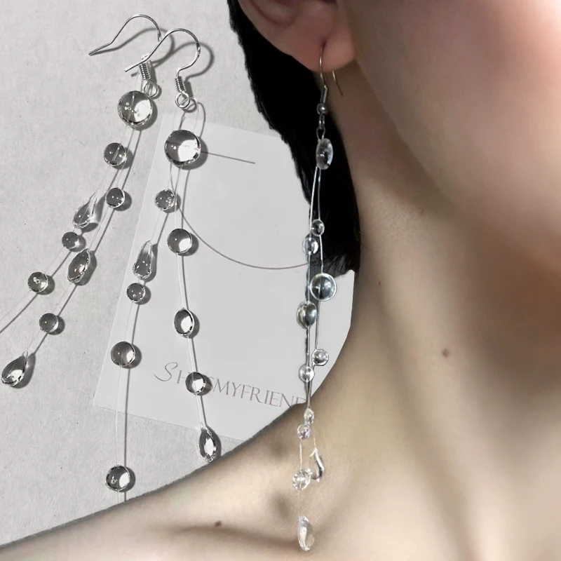 Water Drop Necklace Earrings Set Transparent Raindrop Earrings Minimalist Beaded Clavicle Chain Jewelry for Women Elegant Gifts