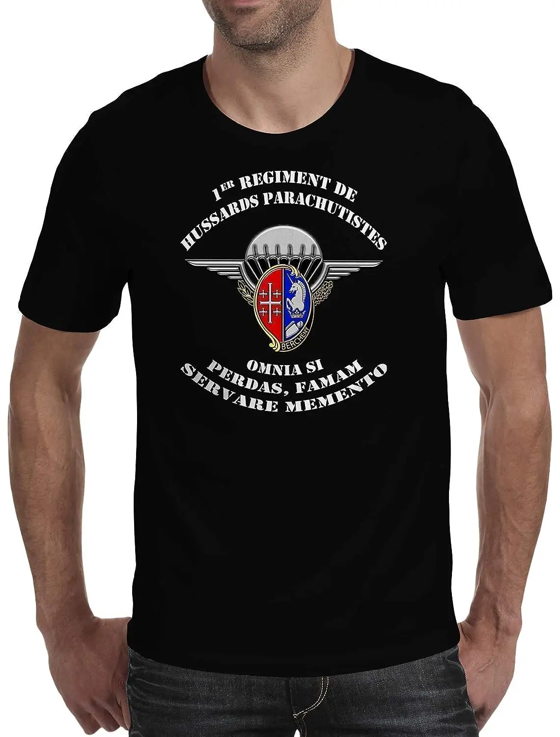 

Militaire 1er Régiment De Hussards Parachutistes Men T-shirt Short Sleeve Casual Cotton O-Neck Summer T Shirt