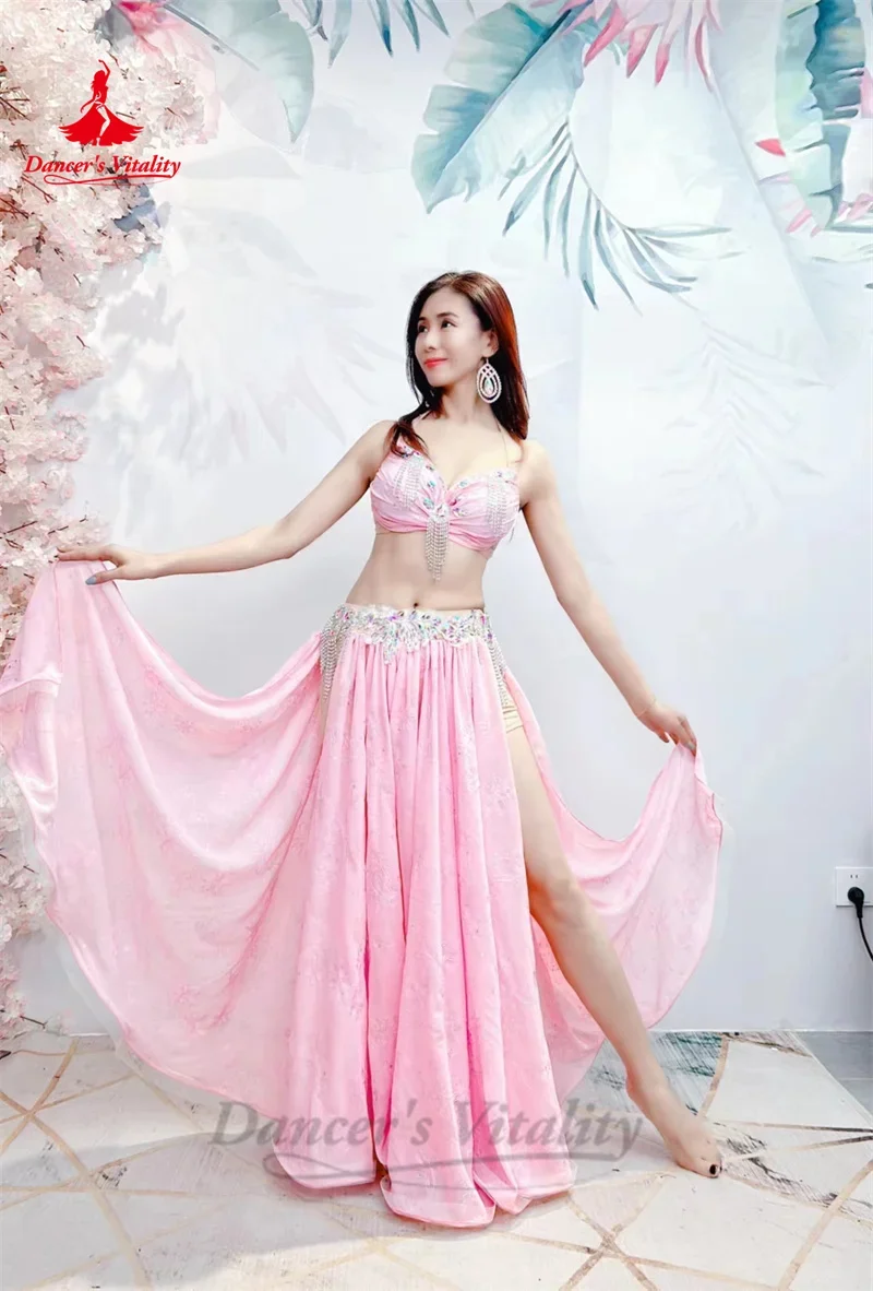 Belly Dance Performance Suit for Women Custom Chiffon Long Sleeves+bra+satin Skirt 3pcs Adult Child Oriental Bellydance Outfit