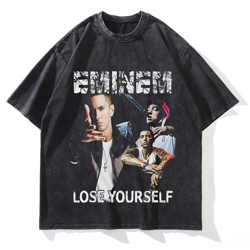 Summer Men Women Vintage Washed T Shirt Summer Eminem Graphic Printed Short Sleeve Oversized Casual Fashion Crew Neck T Shirt