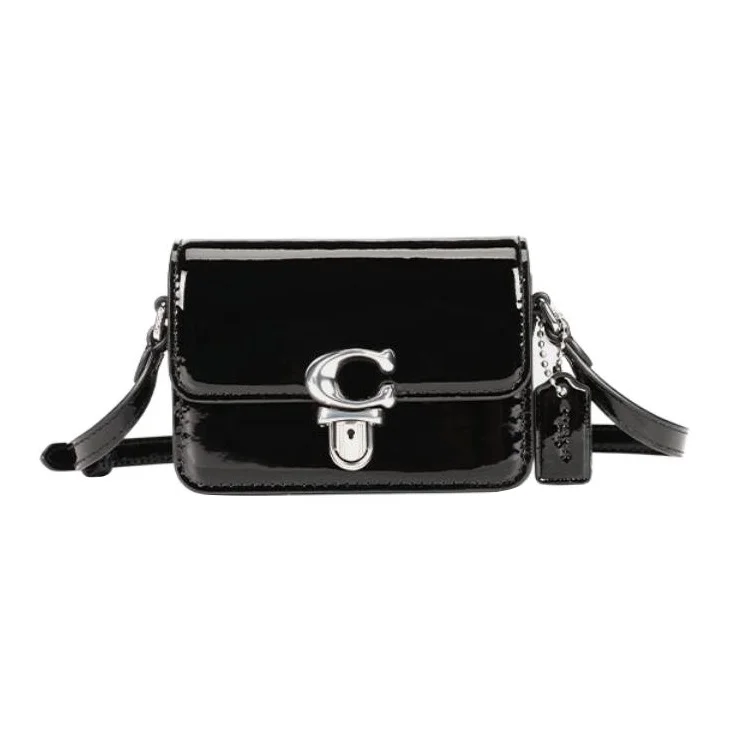 COACH Studio Lacquered Finish Cow Leather Shoulder Bag, Crossbody Bag Mini Women's Black CE762-LHBLK