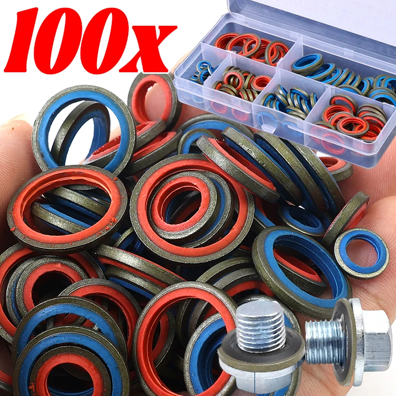 100pcs Bonded Washer Metal Rubber Oil Drain Plug Gasket Fit m6 m8 m10 m12 m14 m16 Combined Washer Sealing Ring Set Cars Part